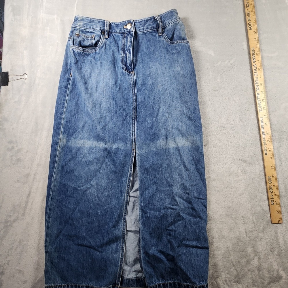 House of Harlow 1960 Skirt Womens 2 Blue Denim Midi High Waist Cotton Front Slit